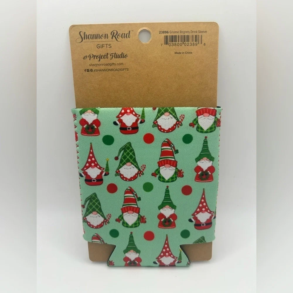 Gnome Regrets Neoprene Drink Sleeve - Festive Red and Green OSFM